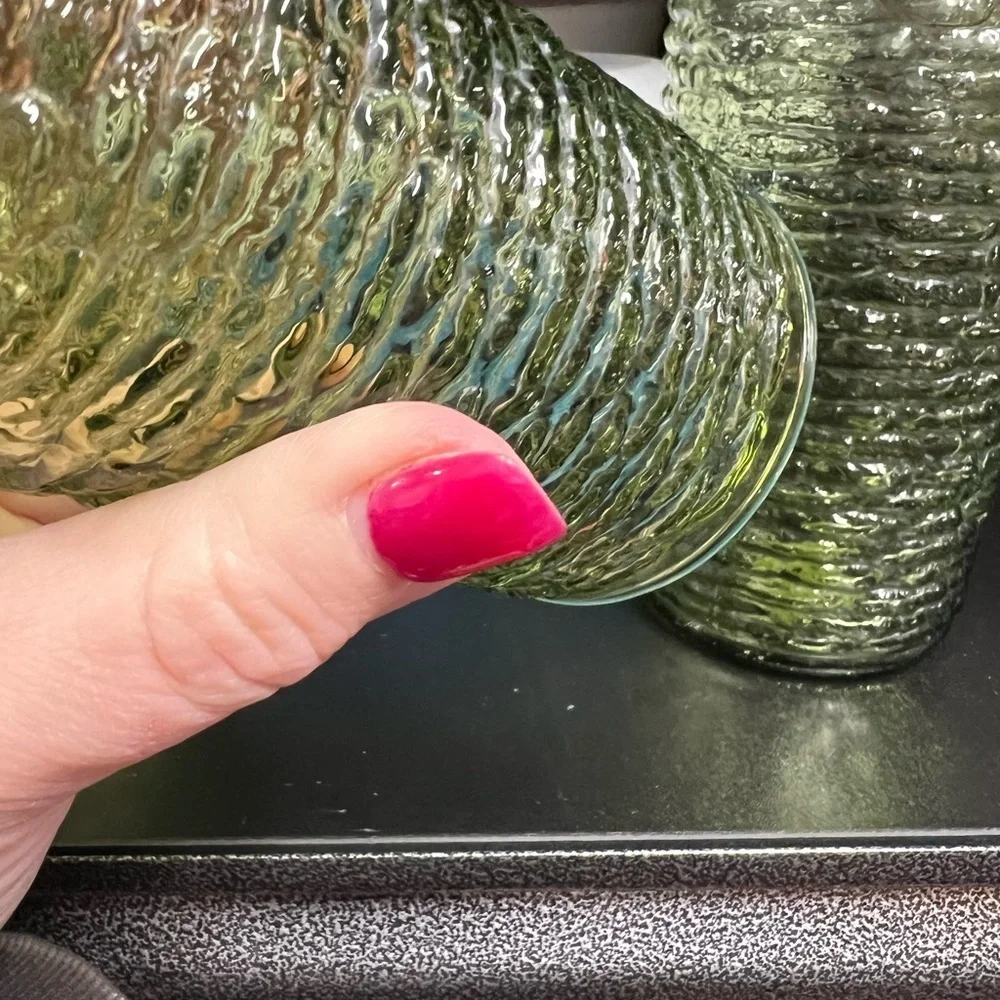 3 Vintage Avocado Green Anchor Hocking Sorono Pressed Bark Ribbed Glasses